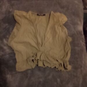 INC International Concepts Cream Ruffled Sleeveless Blouse
